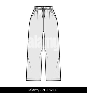 Pull-On Pants Sport technical fashion illustration with elastic low waist,  rise, drawstrings, pockets, ankle length. Flat bottom apparel template  front, back, white grey color. Women unisex CAD mockup Stock Vector Image 