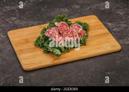 Iberian famous pork Fuet sausage slices Stock Photo