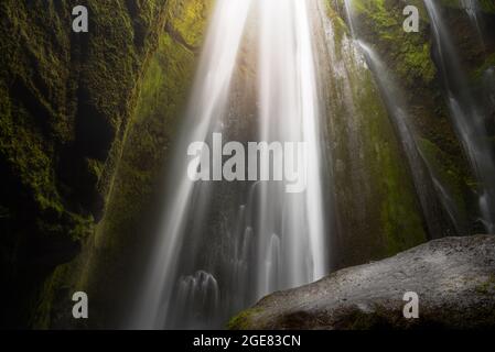 Beautiful waterfall in a narrow canyon Stock Photo