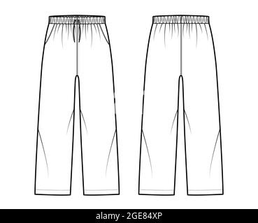 Pull-On Pants Sport training shorts technical fashion illustration with  elastic low waist, rise, drawstrings, ankle length. Flat bottom apparel  template front, grey color. Women men unisex CAD mockup Stock Vector Image 