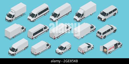 Isometric Logistics icons set of different transportation distribution vehicles, delivery elements. Cargo transport isolated on white background Stock Vector
