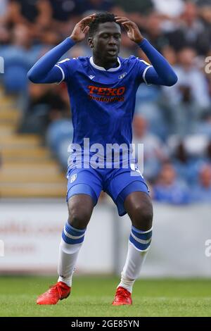 Brendan Sarpong-Wiredu of Colchester United reacts after a missed chance - Colchester United v Northampton Town, Sky Bet League Two, JobServe Community Stadium, Colchester, UK - 14th August 2021  Editorial Use Only - DataCo restrictions apply Stock Photo