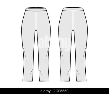 Bike shorts Leggings technical fashion illustration with natural waist, high rise, calf length. Flat sport training pants, trousers apparel template front, back grey color. Women men unisex CAD mockup Stock Vector
