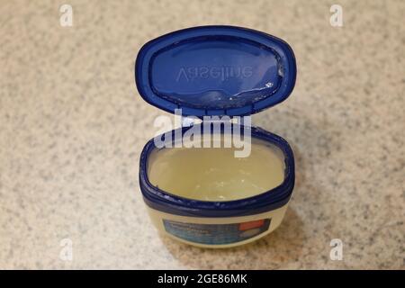 Vaseline tub with an open lid Stock Photo