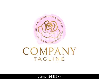 Elegant Rose Logo Design with Watercolor Background Stock Vector