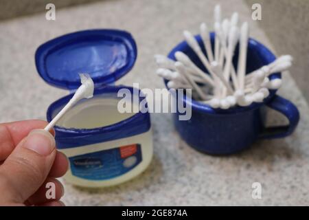 Vaseline and swabs Stock Photo