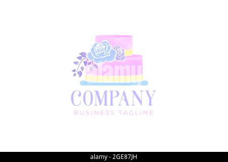 Watercolor Cake Logo Design Stock Vector