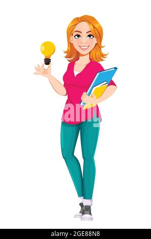 Successful businesswoman. Cute business woman cartoon character having a good idea. Stock vector illustration. Stock Vector