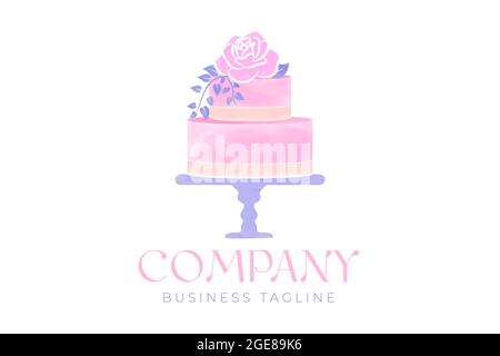 Watercolor Cake Logo Design Stock Vector
