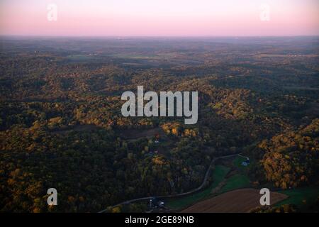 Sunrise aerial image over Iowa County, Wisconsin on a beautiful morning. Stock Photo