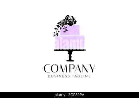 Modern Elegant Cake Logo Design in Purple and Black Stock Vector