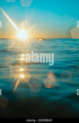 Sun rising over the water at Mollymook Beach. Stock Photo