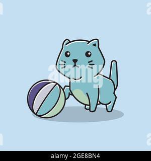 Cute Little Cat Kitten Playing Ball Cartoon Stock Vector