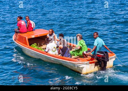 Villages use a Banana Boat to transport produce to market, Port Vila, Vanuatu Stock Photo