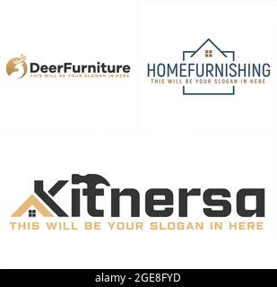 Home furnishing service with home line vector logo Stock Vector