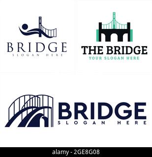 Urban industrial bridge building with people combination logo Stock Vector