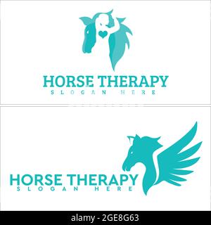 Icon symbol horse healing therapy care logo  Stock Vector