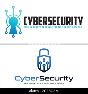 Cyber security with icon combination lock key and tech circuit logo Stock Vector