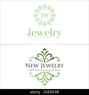 Business jewelry retail industry initial with ornament circle logo  Stock Vector