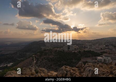 Landscape from the Jumping Mountain in Nazareth. Panoramic view. Sunset Stock Photo