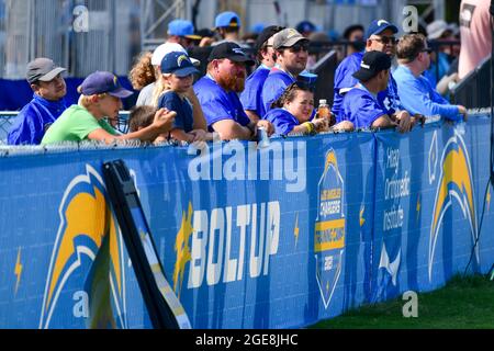 Los Angeles Chargers quarterback Justin Herbert (10) is escorted by senior  public relations manager Jamaal LaFrance after training camp on Tuesday, A  Stock Photo - Alamy