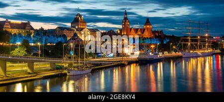 Panoramic view of Szczecin (Stettin) City at night. Stock Photo