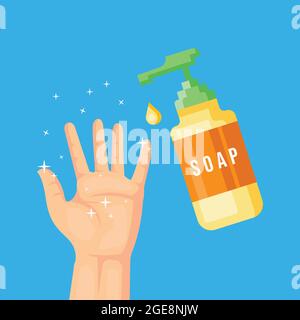 vector illustration hand with soap. symbol clean hand after hand wash with soap Stock Vector