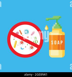 vector illustration symbol hand wash with soap can kill viruses, bacteria, microbes Stock Vector