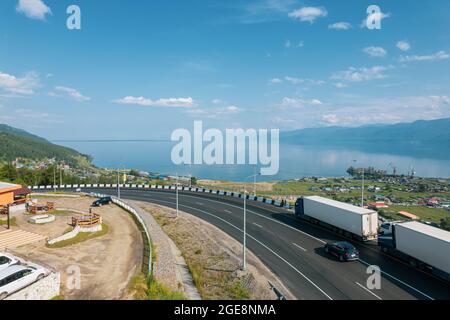 The Baikal Serpentine Road Aerial View Of Natural Mountain Valley With Serpantine Road Trans