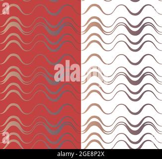 Wave line geometric seamless pattern. Hand painted brush stroke line. Brown beige gradient. White, red easy editable color background. Vector Stock Vector