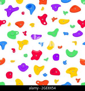 Seamless pattern of climbing grips or holds in the gym bouldering training flat style design vector illustration. Stock Vector