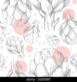 Seamless pattern with hand drawn artichokes. Vector illustration. Botanical pattern for textiles and wallpapers. Stock Vector