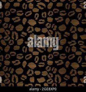Gold Animal Print Repeat Pattern Design on Black Background with Leopard Spots Stock Vector