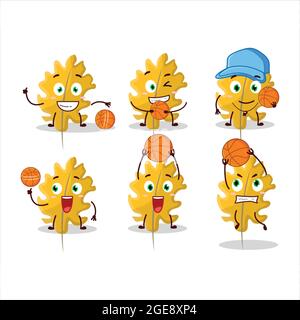 Talented oak yellow leaf angel cartoon character as a basketball athlete. Vector illustration Stock Vector