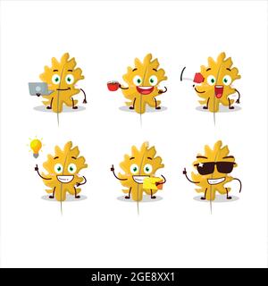 Oak yellow leaf angel cartoon character with various types of business emoticons. Vector illustration Stock Vector