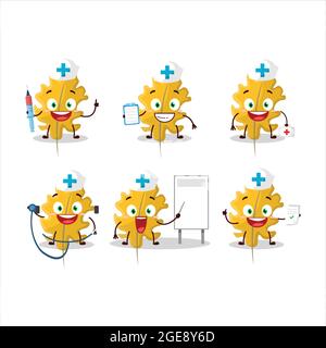 Doctor profession emoticon with oak yellow leaf angel cartoon character. Vector illustration Stock Vector