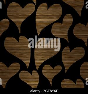 Gold Heart Seamless Pattern Design on Black Background Stock Vector