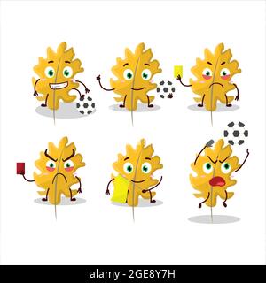 Oak yellow leaf angel cartoon character working as a Football referee. Vector illustration Stock Vector