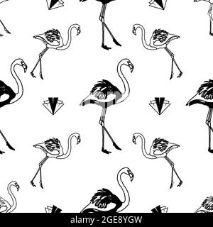 Flamingo Outline Black and White Pattern Design Stock Vector