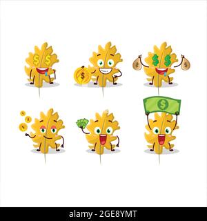 Oak yellow leaf angel cartoon character with cute emoticon bring money. Vector illustration Stock Vector