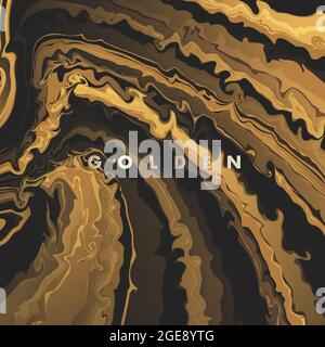 Abstract paint texture of golden and black stains blending together and creating fluid texture Stock Vector