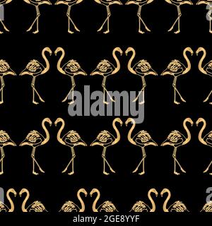 Gold Flamingo Pattern Background Stock Vector
