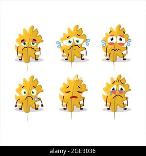 Oak yellow leaf angel cartoon character with sad expression. Vector illustration Stock Vector