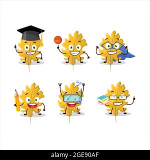 School student of oak yellow leaf angel cartoon character with various expressions. Vector illustration Stock Vector