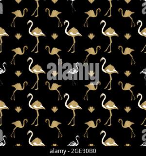 Art Deco Flamingo Seamless Pattern Design Stock Vector