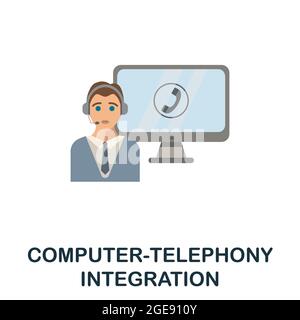 Computer-Telephony Integration flat icon. Colored sign from customer service collection. Creative Computer-Telephony Integration icon illustration for Stock Vector