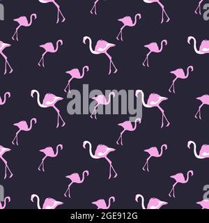 Navy Flamingo Pattern Design with Pink Birds Stock Vector