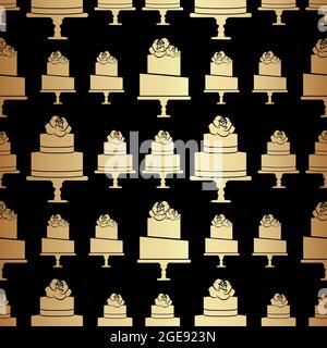 Gold Cake Pattern on Black Background Stock Vector