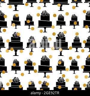 Black and White Cake Pattern Background with Gold Dots Stock Vector