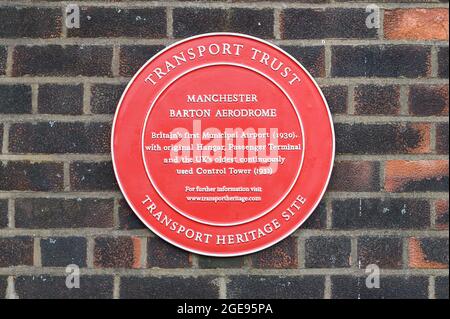 Barton Aerodrome - Barton Airport.  City Airport & Manchester Heliport.  Lancashire Aero Club Plaque Stock Photo